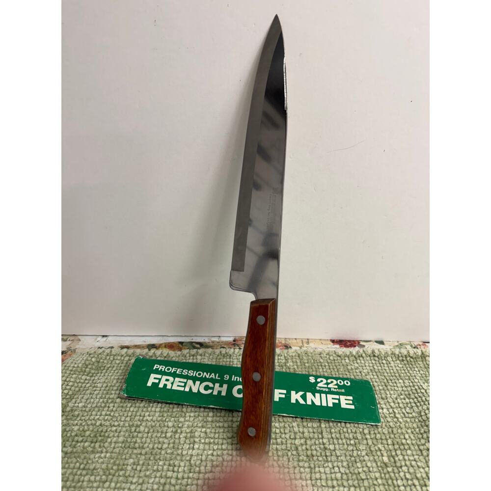Vintage Maxam Steel Japan 9 Inch Chef Knife Wood Handle Kitchen Cutlery
